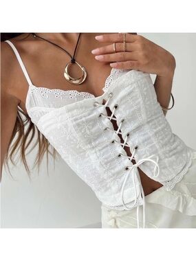 Princess Polly White Eyelet Lace-Up Corset Cami